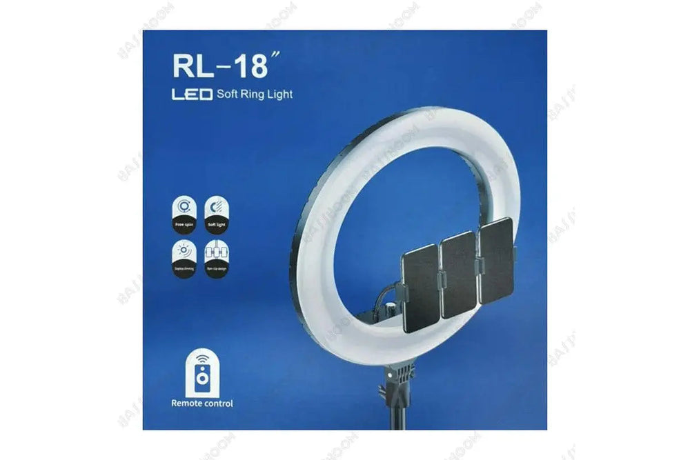Professional LED Ring Light 18” RL-18 with Remote Control, Tripod & Phone Holder – Ideal Lighting for Photo, Video & Liv