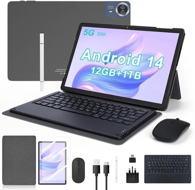CM14000 Plus 14-Inch Android Tablet – Dual 5G, 12GB RAM, 1TB Storage – FHD Display, 20000mAh Battery, Includes Keyboard