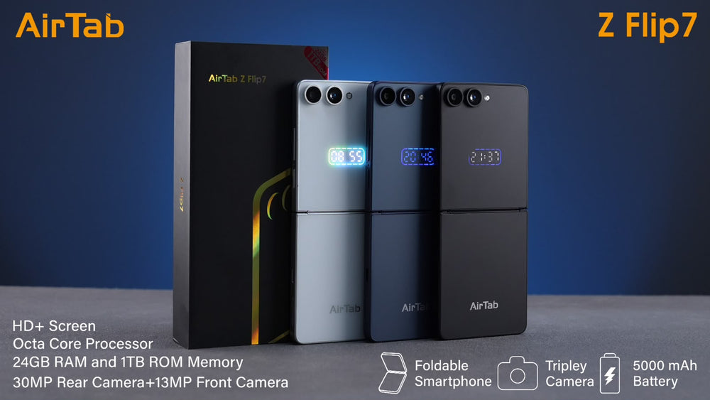 AirTab Foldable Flip Smartphone โ Android Phone with Cover Display, Triple Camera, 24GB RAM + 1TB Storage, Octa-Core & 5000mAh Battery | HD+ Screen, 3 Colours