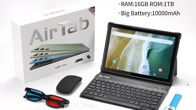 WI-FI + 5G Air Tab U25 Pro Tablet DUAL SIM TABLET– 10.1" FHD, Android 15, 16GB+1TB, Black