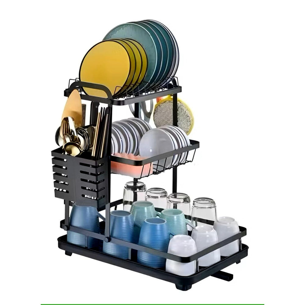 Premium Triple Dish Drying Rack with Drain Tray & Utensil Holder – Anti-Rust Kitchen Organizer