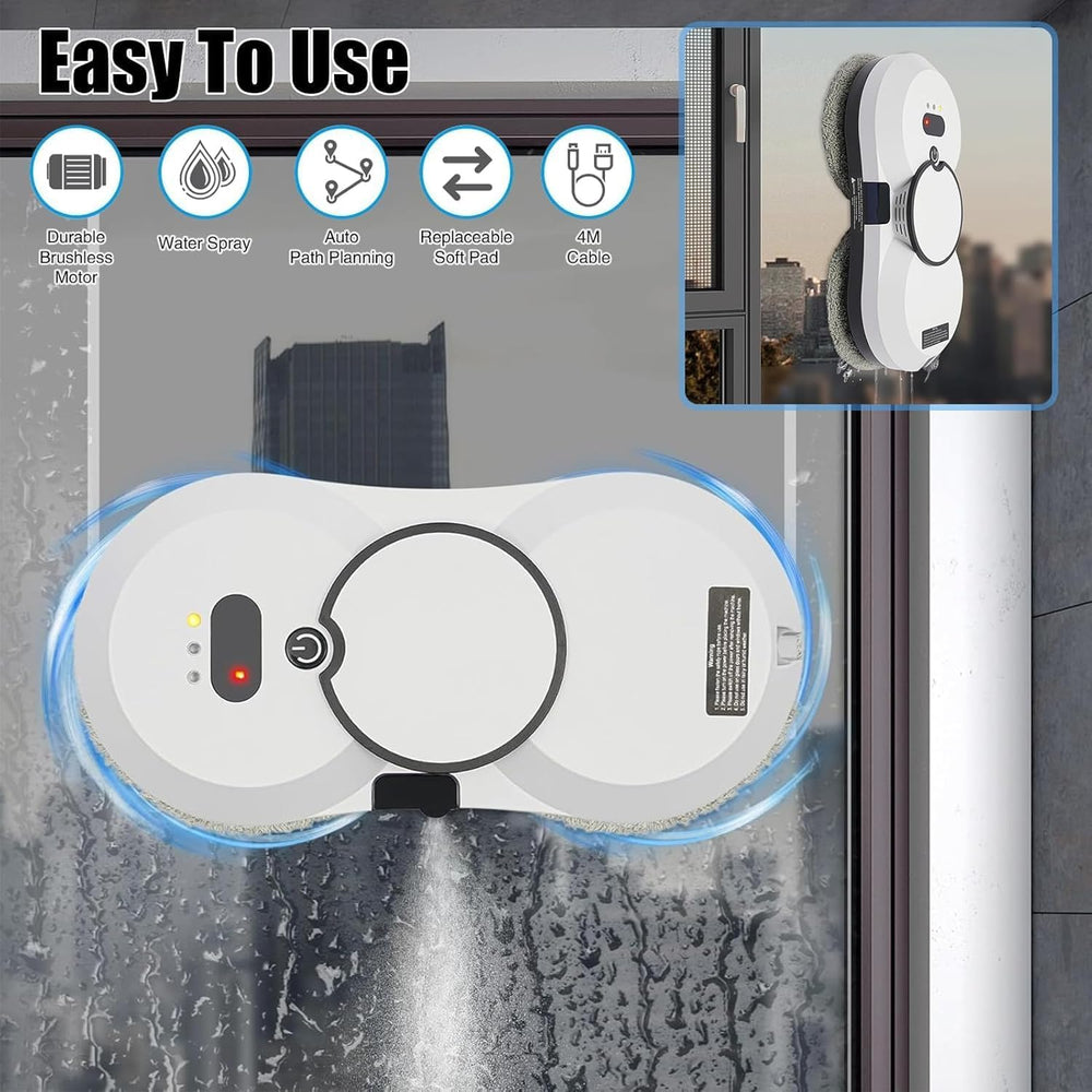 Smart Window Cleaning Robot X5 โ Automatic Electric Glass Cleaner with 3000Pa Suction, Water Spray, Remote & App Control | Anti-Fall Safety for High-Rise Windows