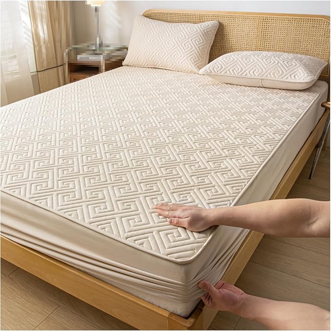 Waterproof Mattress Protector + 2 Pillow Case Set – Beige