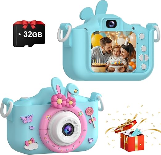 Kids Camera โ 1080P HD Dual Lens with 32GB Card | Selfie Digital Toy Camera | Shockproof, Games & Music | Perfect Gift f