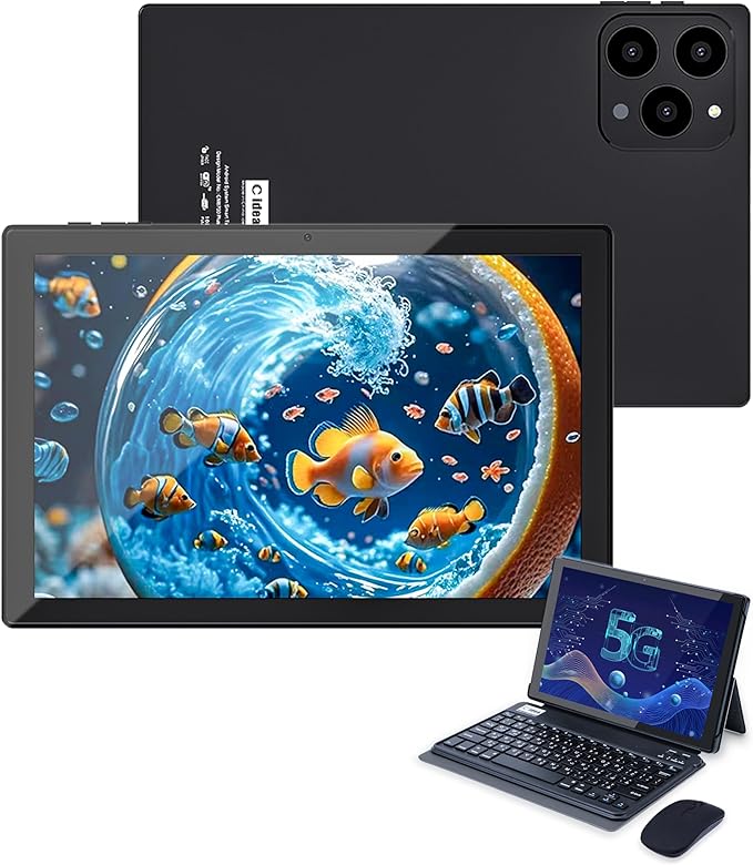 C idea CM8700 Plus 10-Inch Android 15 Tablet, 8GB RAM 1TB Storage, Tablet with Keyboard, Mouse & Protective Cover, 5G LT