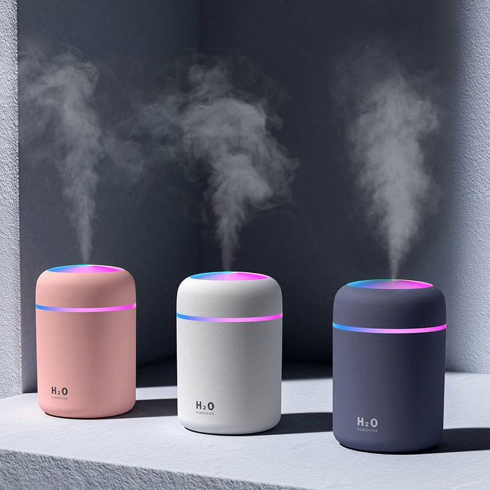 Set 2 Mini Portable Humidifiers โ 300ML, RGB Light, White
