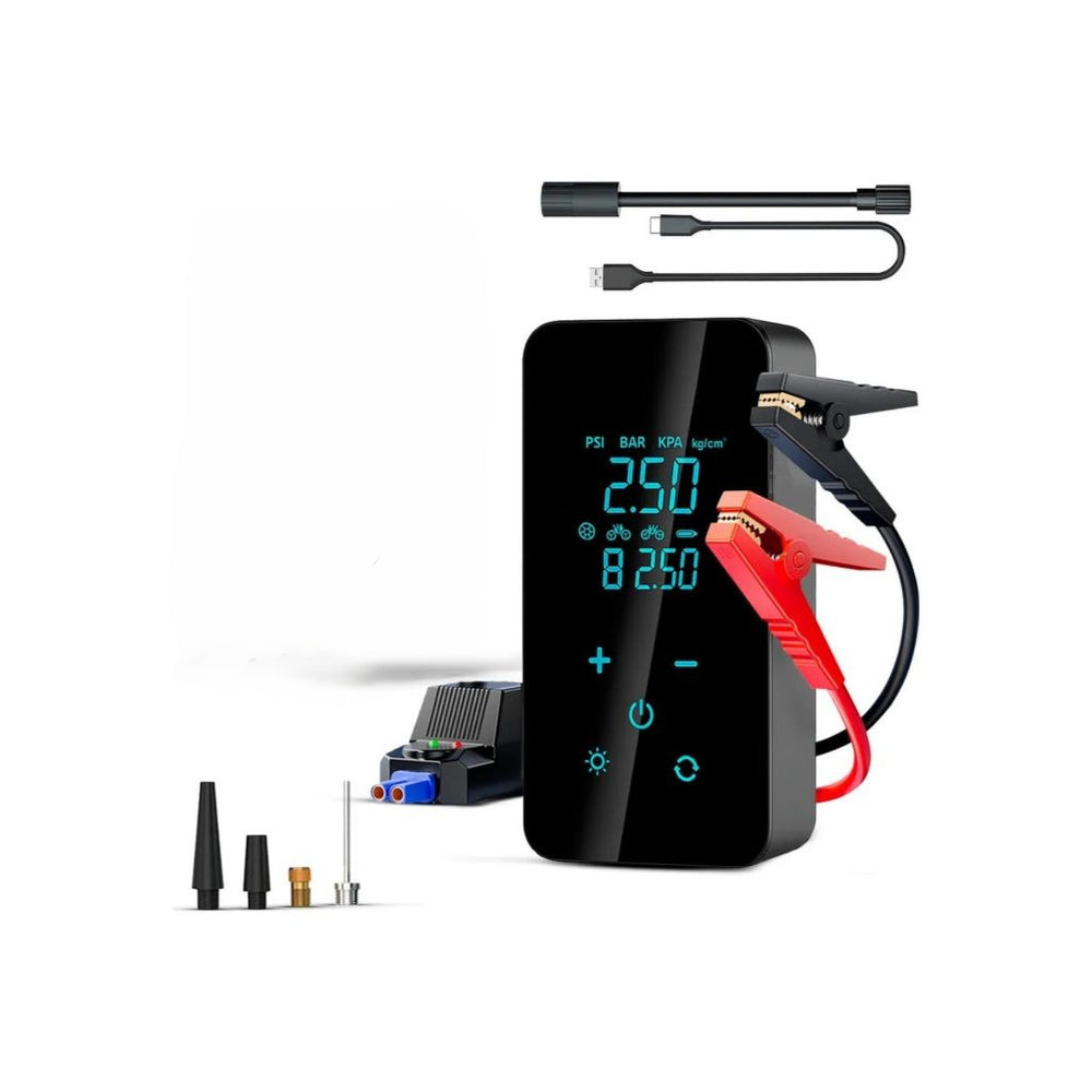 4-in-1 Portable Jump Starter & Digital Tyre Inflator โ Cordless Car Battery Booster, 150 PSI Air Compressor, Power Bank & LED Light | Built for UAE Roads, Desert Trips & Summer Heat