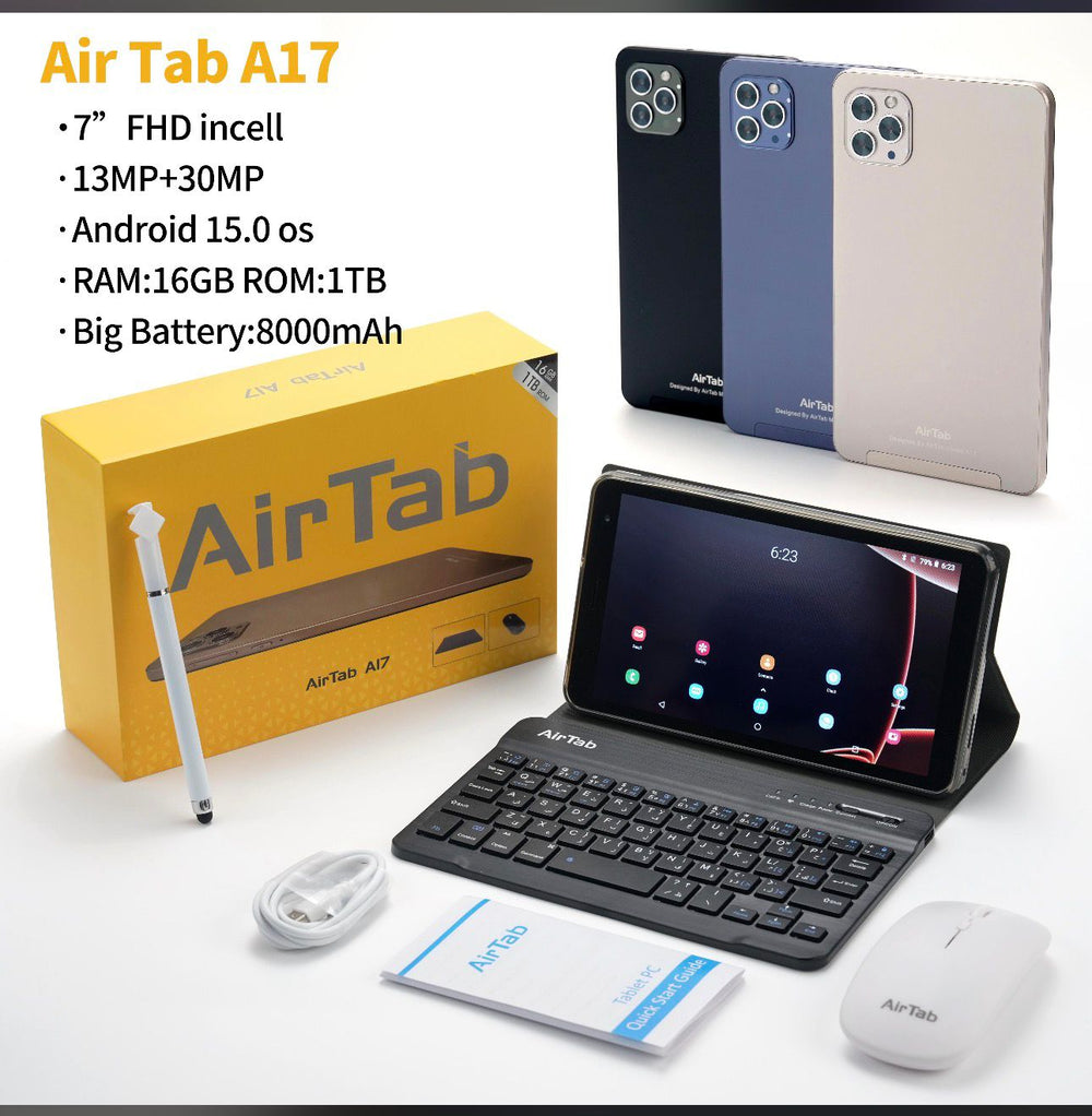 AirTab A17 – 7” FHD Android Tablet (16GB RAM • 1TB ROM • 8000mAh • Full Accessories Kit)