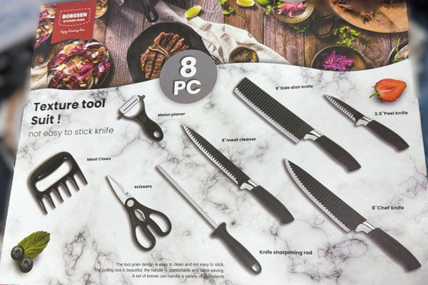 8 Piece Kitchen Knife Set – Non-Stick Coating Chef Knife Set with Accessories