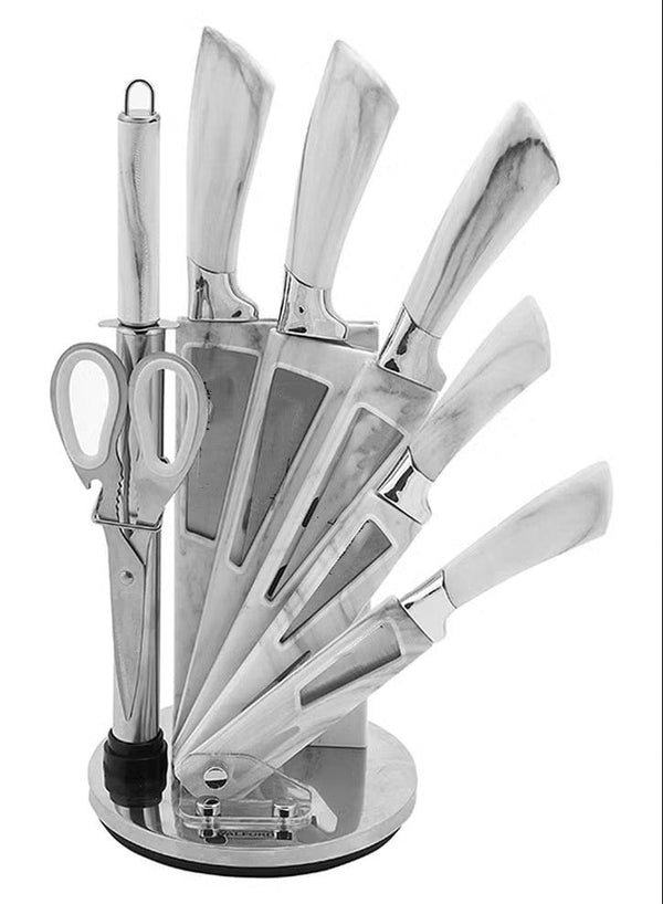 8PCS Kitchen Knife Set with 360° Rotating Base – Stainless Steel Blades with Accessories