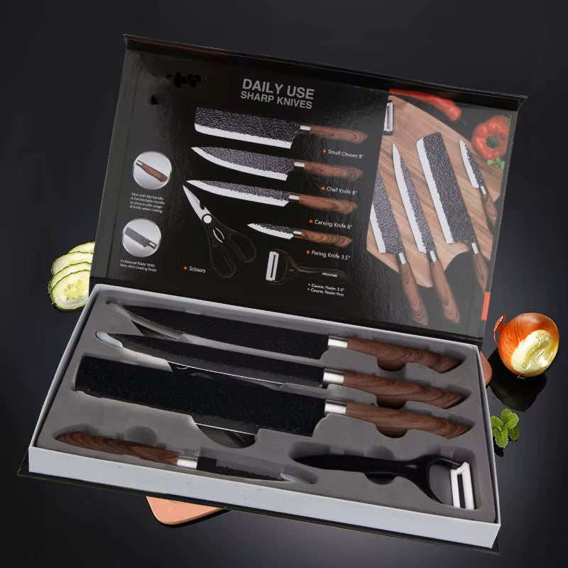 6PCS Professional Chef Knife Set – German Carbon Steel Damascus Design with Gift Box