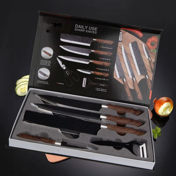 6PCS Professional Chef Knife Set – German Carbon Steel Damascus Design with Gift Box