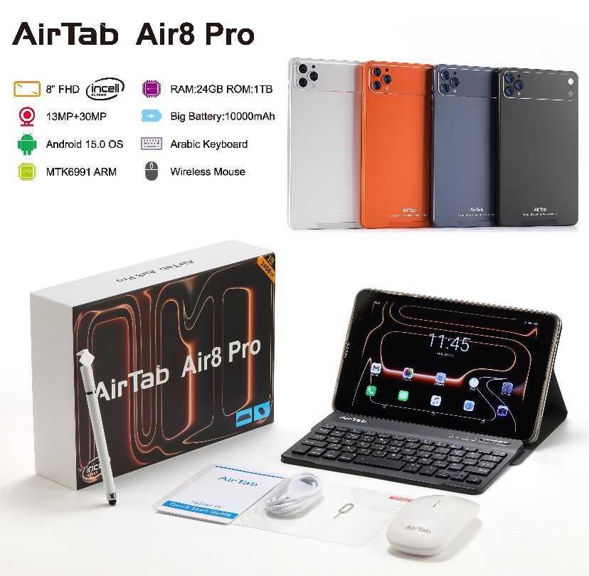 AirTab Air8 Pro – 8” FHD | 24GB RAM | 1TB ROM | 10000mAh | Android 15 |