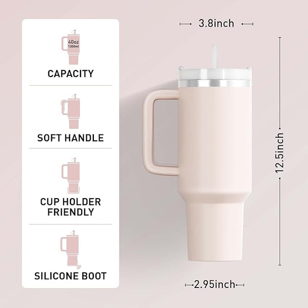 Set of 2 – 40oz Insulated Travel Tumblers with Handle & Straw