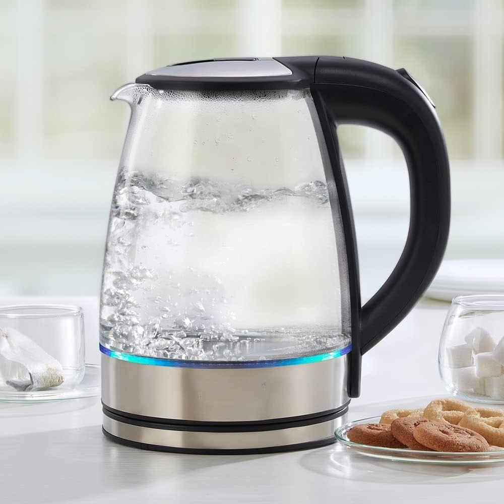 2.2L Electric Glass Kettle – 1500W Glass Body with LED Light & 360° Base