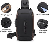 Men’s Anti-Theft Sling Bag – PU Leather Crossbody Shoulder Chest Bag, Large Size, Black & Gold
