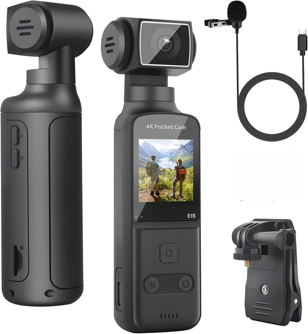 HandiCam 4K Body Camera with External Microphone |Rotation & Image Stabilization | Portable Wearable Recording Device