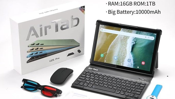 WI-FI + 5G Air Tab U25 Pro Tablet DUAL SIM TABLET– 10.1" FHD, Android 15, 16GB+1TB, Black