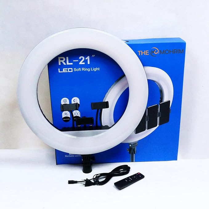 Professional LED Ring Light 21” RL-21 with Remote Control, Tripod & Triple Phone Holder – Perfect Lighting for Photo, Vi