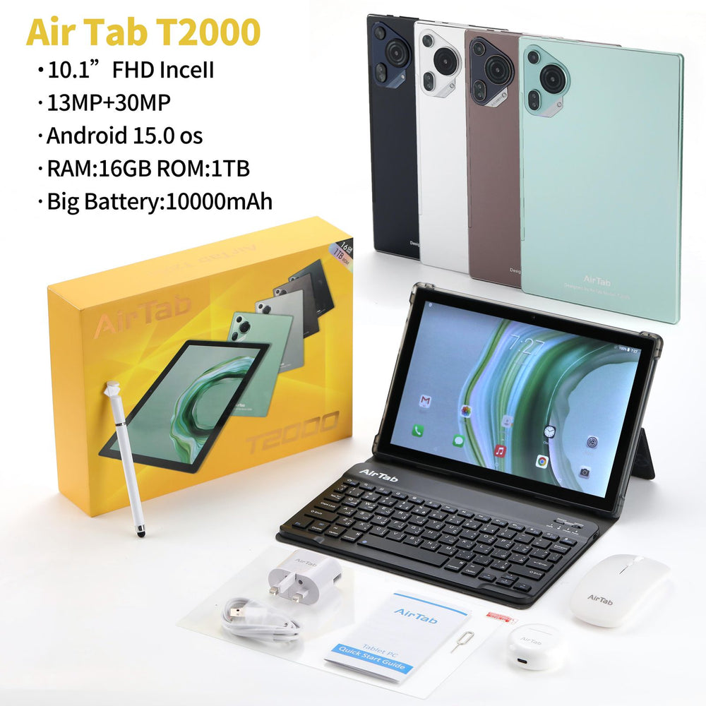 Air Tab T2000 Tablet – 10.1” FHD Display, 16GB RAM, 1TB Storage with Keyboard & Stylus