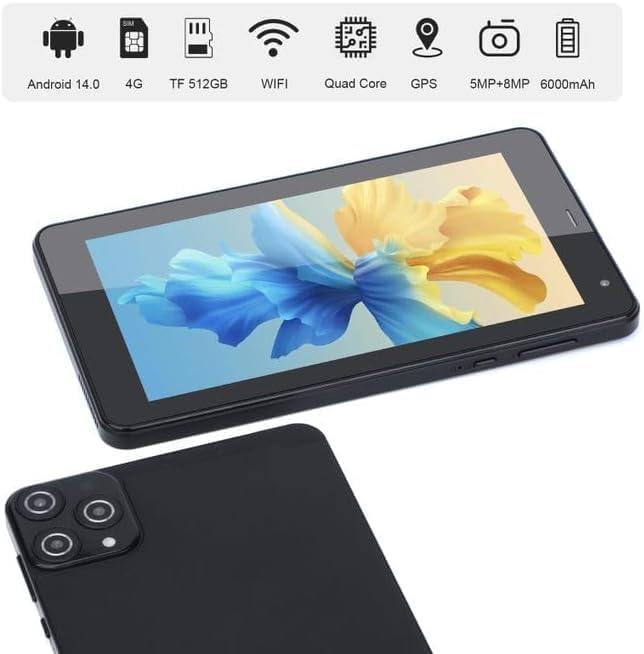 CM516 7 Inch IPS Display Tablet With 6GB RAM 128GB ROM Android 14 5G LTE, Sim Supported(Black)