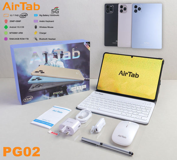 AirTab PG02 – 10.1” FHD 5G | 24GB RAM | 1TB ROM | 10000mAh | Android 15 |