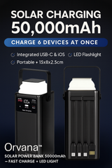 Orvana™ Solar Power Bank 50000mAh – Fast Charge + LED Light