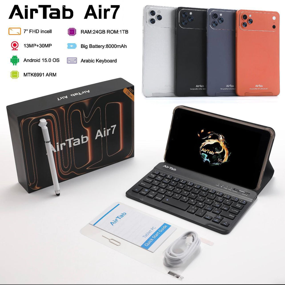 AirTab Air7 – 7” FHD Android Tablet (24GB RAM • 1TB ROM • 8000mAh • Keyboard Included)