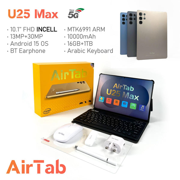 Air Tab U25 Max Tablet – 10.1” FHD, 16GB RAM, 1TB Storage with Keyboard & Accessories
