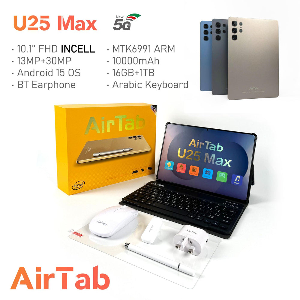 Air Tab U25 Max Tablet – 10.1” FHD, 16GB RAM, 1TB Storage with Keyboard & Accessories