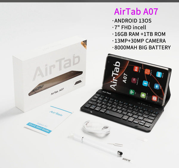 AirTab A07 – 7” FHD Android Tablet (16GB RAM • 1TB ROM • 8000mAh • Keyboard Included)