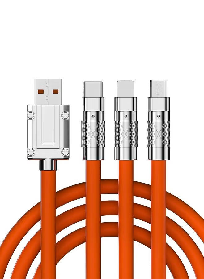 3-in-1 Fast Charging Cable 120W – Universal Multi-Device USB Cord (1.2 m, Orange)