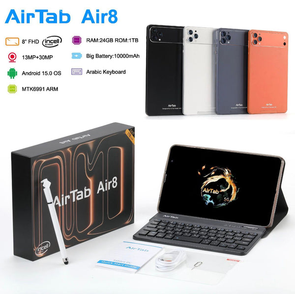 AirTab Air8 – 8” FHD 5G Android Tablet | 24GB RAM • 1TB ROM • 10000mAh • MTK6991 • Arabic Keyboard • Full Kit |