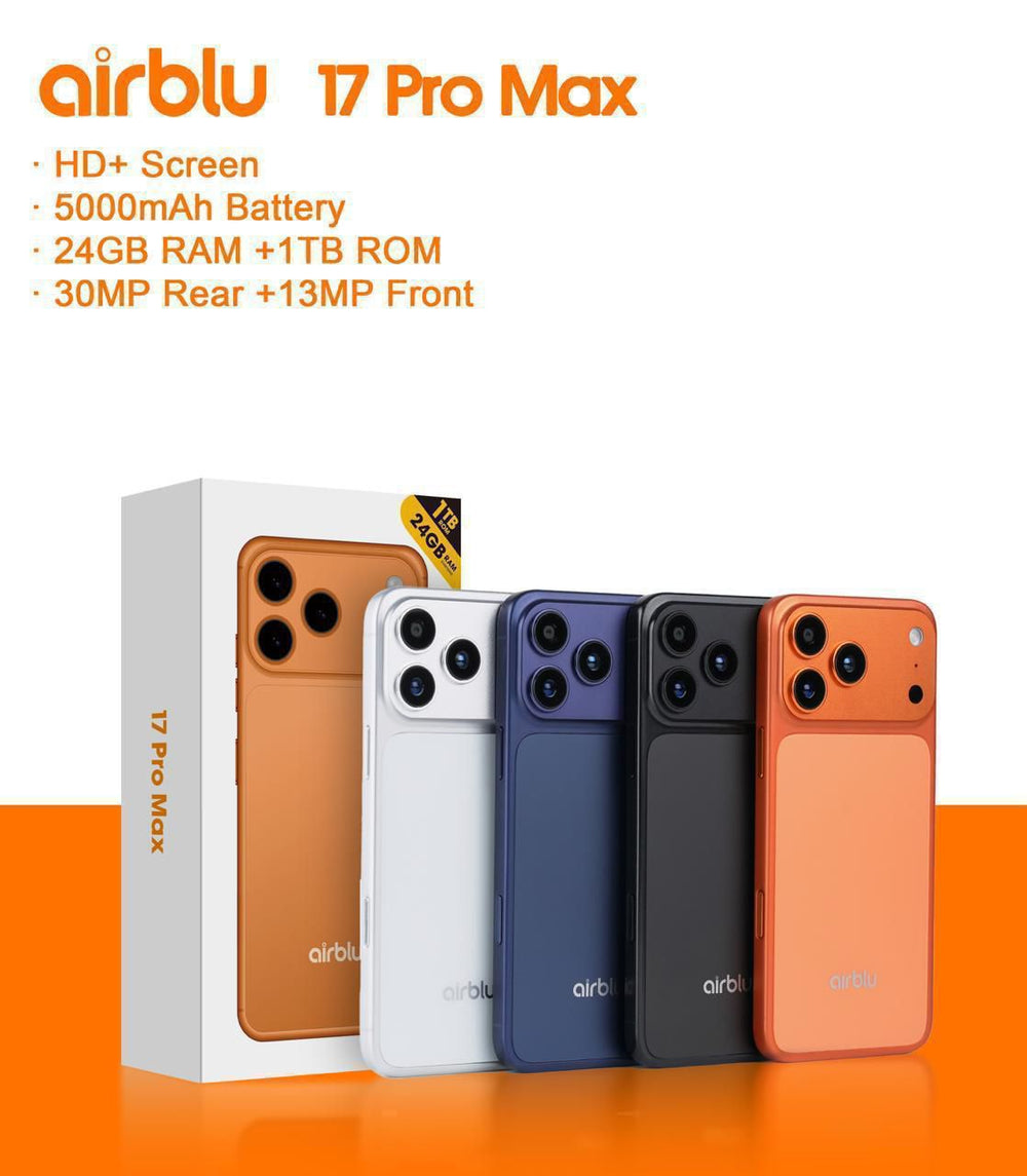 AirBlu 17 Pro Max Smartphone – 24GB RAM, 1TB Storage, 5000mAh Battery, HD+ Screen