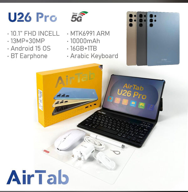 AirTab U26 Pro – 10.1” FHD 5G Android Tablet (16GB RAM • 1TB ROM • 10000mAh • Full Accessories Kit)