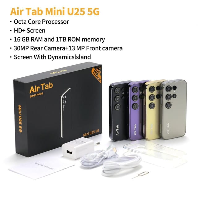 Air Tab Mini U25 5G Mobile Phone – 16GB RAM, 1TB ROM, 30MP Camera Smartphone, Octa-Core Processor