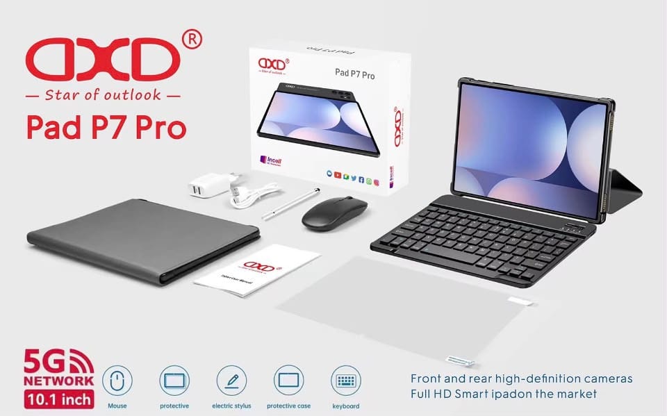 DXD Pad P7 Pro Tablet 10.1" 5G — Incell HD+, 8000mAh, with Keyboard, Mouse, Stylus & Case