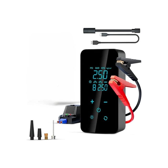 Heavy-Duty Car Battery Booster + Tire Inflator | Smart LCD + Emergency Light