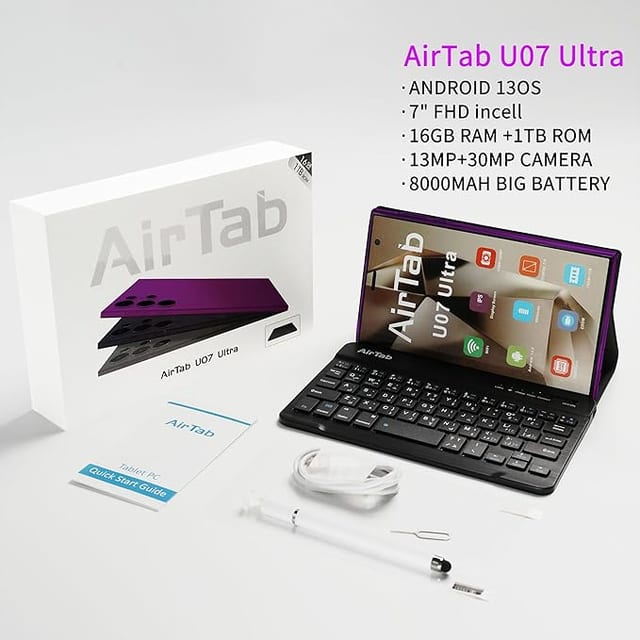 Air Tab U07 Ultra Tablet 5G – 7" FHD, 16GB+1TB, Gold, w/ Keyboard