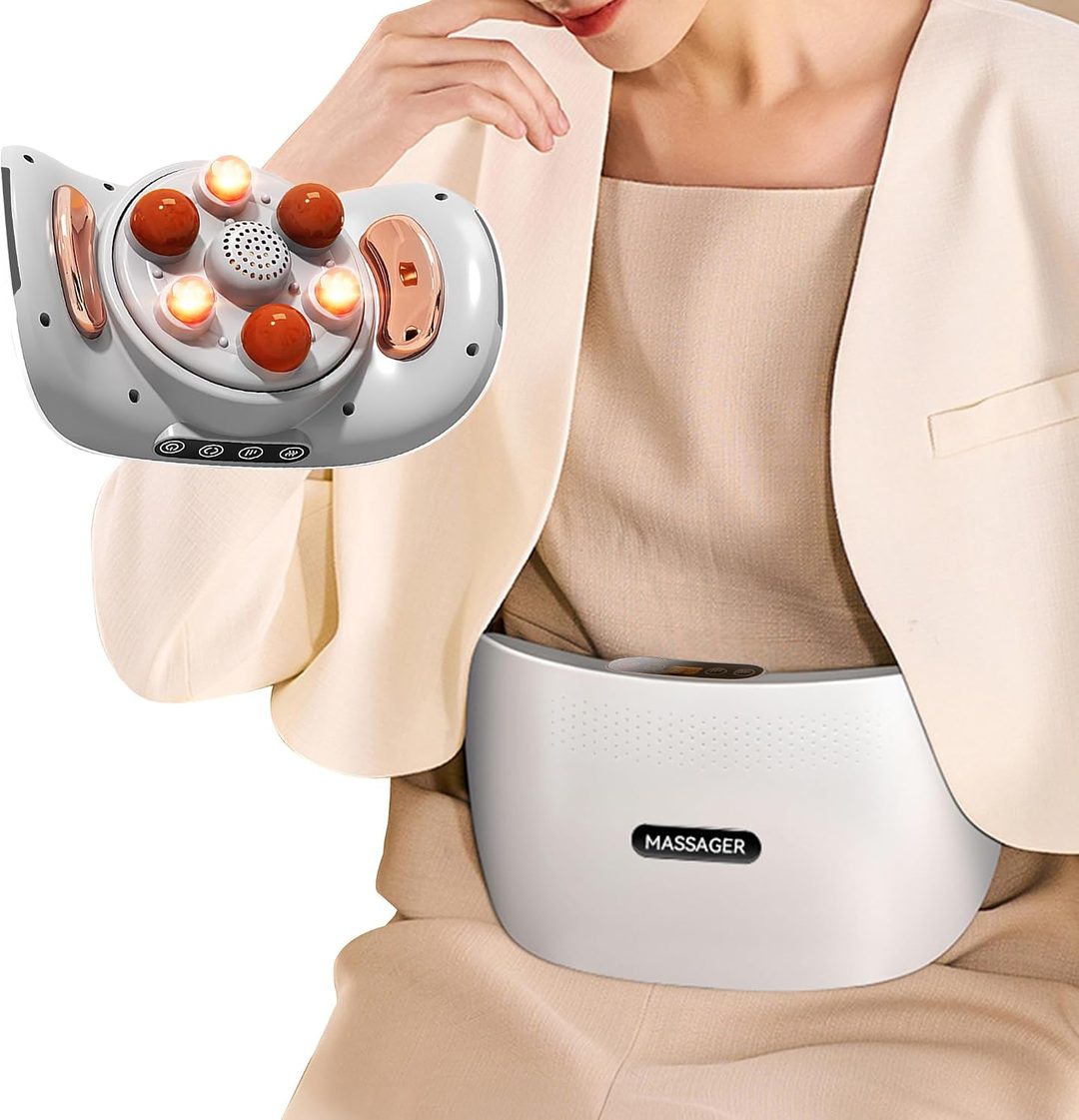 Abdominal Massager with Heat — 6 or 12 Rotating Stone Heads, Adjustable Belt